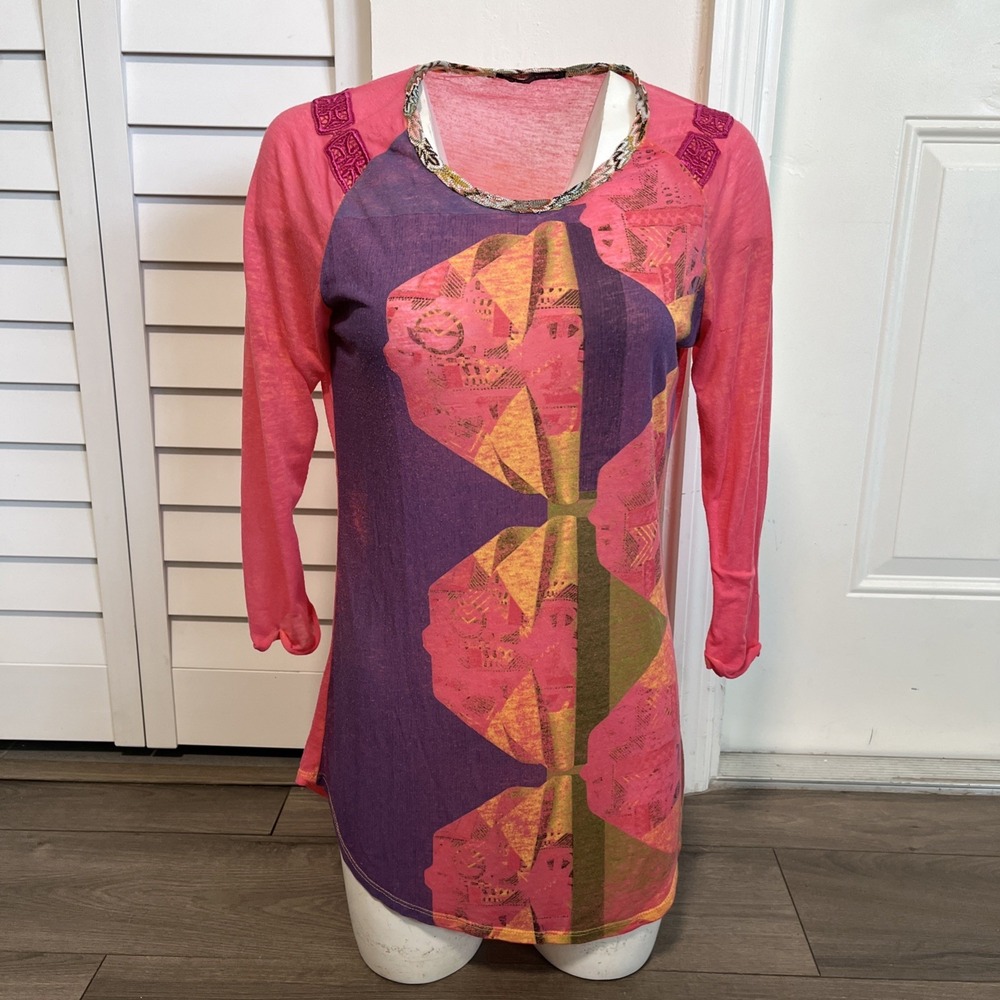 Vintage Custo Barcelona Long Sleeve Shirt Womens 2 Embroidered Multicolor